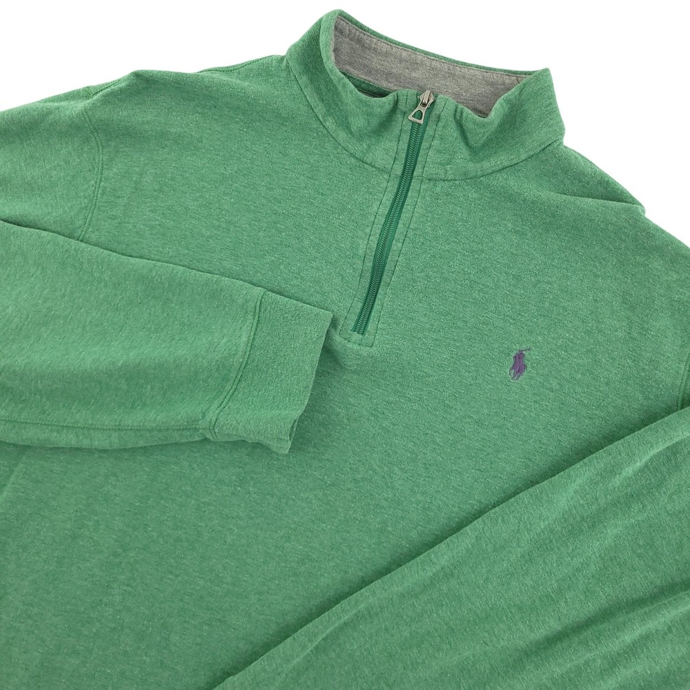 Polo Ralph Lauren Sweatshirt Mens 2XL Green 1/4 Zip Mock Neck Pullover Casual
